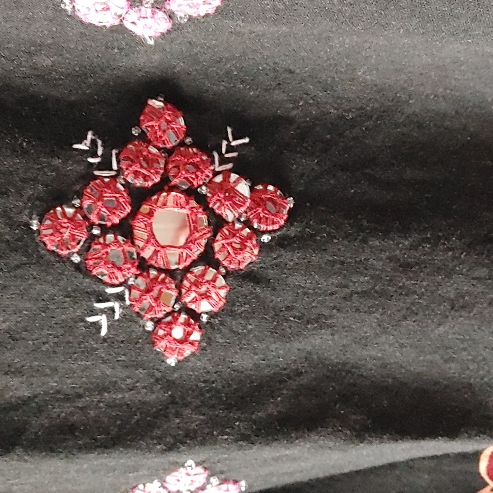 Willi Smith Maxi Skirt Sz 6 Black & Red Indian Sari-Style W/ Embroidered Mirrors - Picture 6 of 11